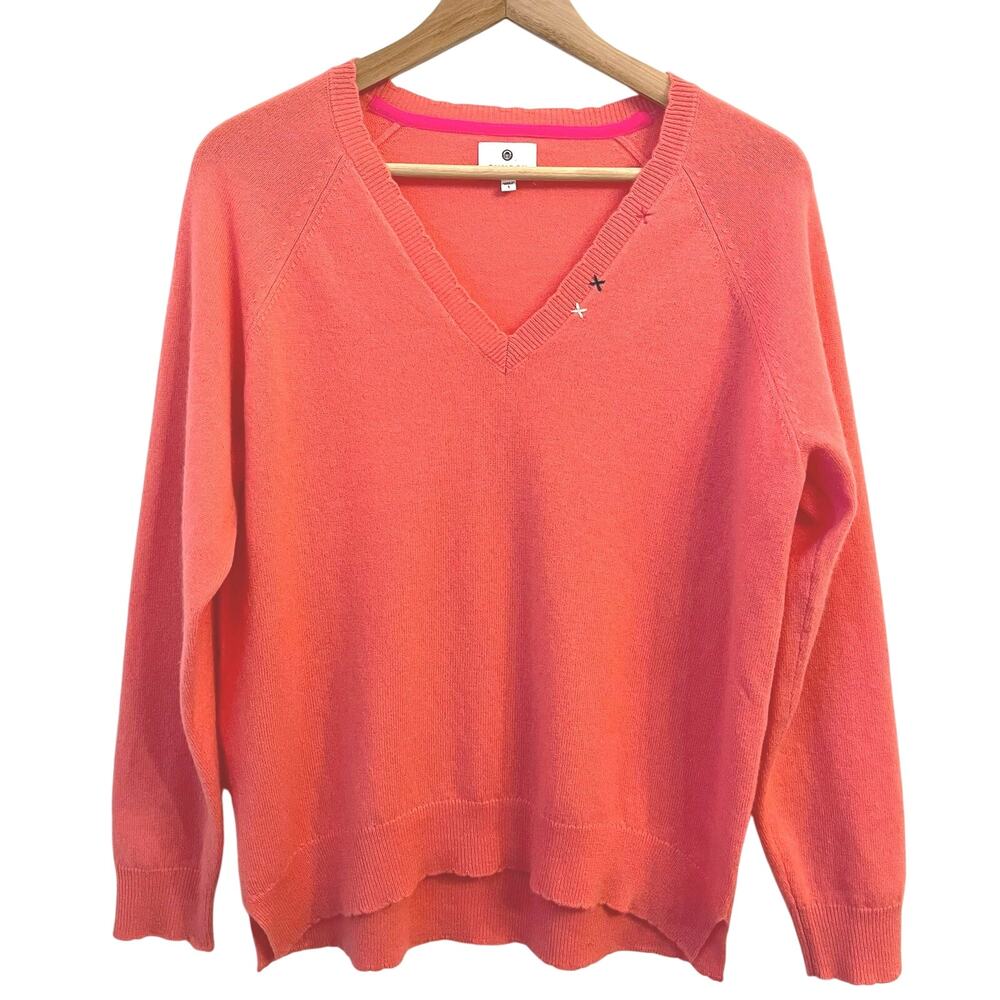 Sundry Wool Cashmere Sweater 1 Small Coral Pink V Neck Pullover Distressed Luxe
